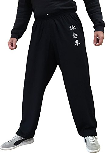Pantalones de Kung Fu Tai Chi y Wing Chun Pantalones para Hombre y Mujer Amplio y Agradable en Viscosa (XL, Color WC Negro)