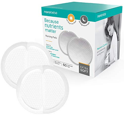 Nanobébé Einweg-Stilleinlagen, saugfähig, für Tag und Nacht, konturierte und auslaufsichere Stillutensilien, 60 Stück