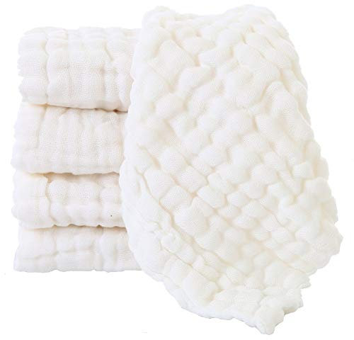 LIUNIAN 5 PACKS Baby Musselin Waschlappen, 100% Baumwolle, natürliche Baby-Tücher, extra weiches, atmungsaktives Neugeborenes Baby-Gesichtstuch für empfindliche Haut, 12x12