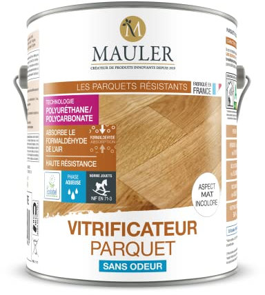 MAULER - Vitrificateur parquet & escalier incolore satiné aspect Mat 1L - protection taches, rayures, usure longue durée, ecolabel et dépolluant l'air