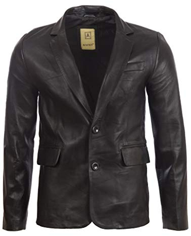 Aviatrix Veste de Sport Blazer Ajustee a Deux Boutons en Cuir Veritable pour Homme (EAQQ)