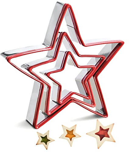Star Cookie Cutters Set of 3, Stainless Steel Star Shape Cutters for Sandwich Biscuit Fondant Cake Cheese