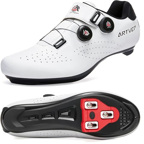 ARTVEP Herren Radschuhe Damen MTB Fahrradschuhe Kompatibel mit Look SPD SPD-SL Delta Lock Pedal Reitschuhe Kompatibel mit Peloton Schuhen Weiß EU 39/245