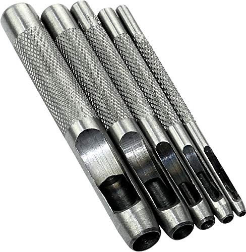 AERZETIX - Juego de 5 Herramientas de Punzonado/Perforación/Sacabocados de golpe 2/3/4/6/8mm - Punzón hueco para hacer agujeros - Cinturón/Cuero/Corcho/Tela/Correa de reloj - Martillo - Acero - C45879