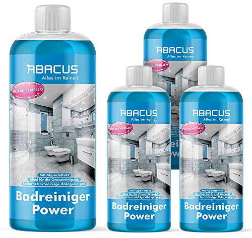 ABACUS® Badreiniger Konzentrat, Sanitärreiniger Konzentrat, Reiniger Bad, Reinigungsmittel Dusche, Reiniger-Konzentrat Badezimmer - Badreiniger Power Konzentrat 4x 500 ml (7719.4)