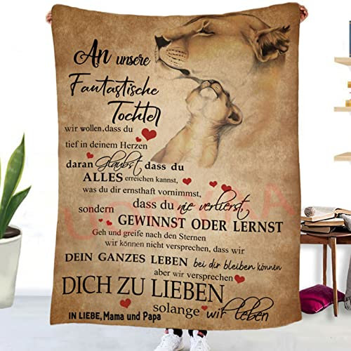 Personalisierte Kuscheldecke An unsere Tochter von Eltern, Deutsche Mama und Papa für Tochter Briefdecke Positiv Ermutigen Flauschige Wohndecke (Eltern zu Tochter C,150×200cm)