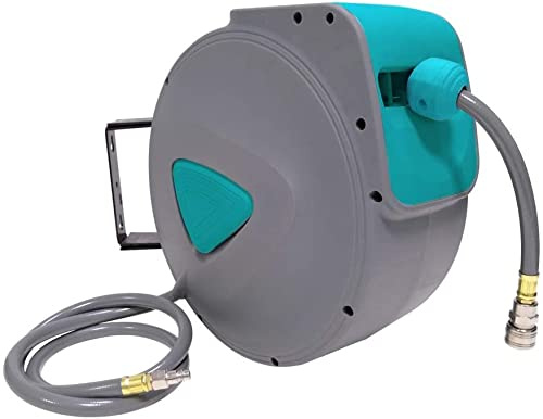 YUENFONG Tubo per aria compressa, 20 m, avvolgitore automatico da 1/4, con attacco rapido e sfera di bloccaggio (20 m, grigio)
