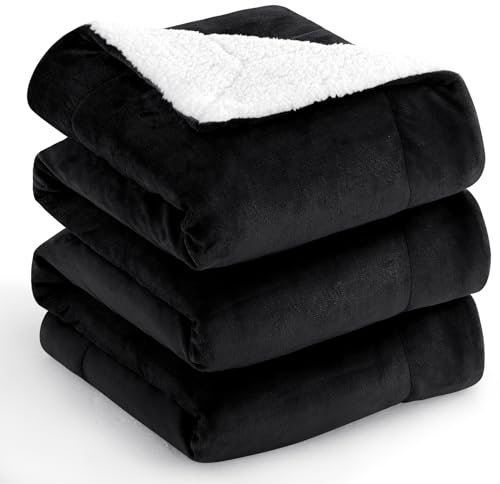 Aisbo Dicke Kuscheldecke Flauschig Schwarz - Extra Warme Decken für den Winter als Sofadecke Couchdecke 230x270 cm, Riesen Wohndecke aus hochwertige Sherpa Fleece, Soft Weich Blanket