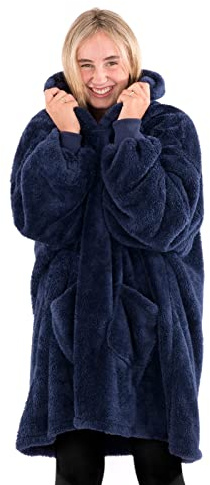 Snug Rug Marineblau Schiefergrau Tragbare Decke Hoodie - Decke mit Ärmel Sherpa Fleece Erwachsene Pullover Kapuzenpullover Weich Bequem Übergroße Decken