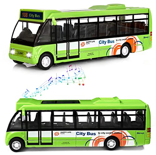 Crelloci City Bus Toy for Kids, Die Cast City Stagecoach Buses Pull Back Play Vehicle with Sound and Light Up Metal Cars Model for Boys Girls Age 3+ Years Old