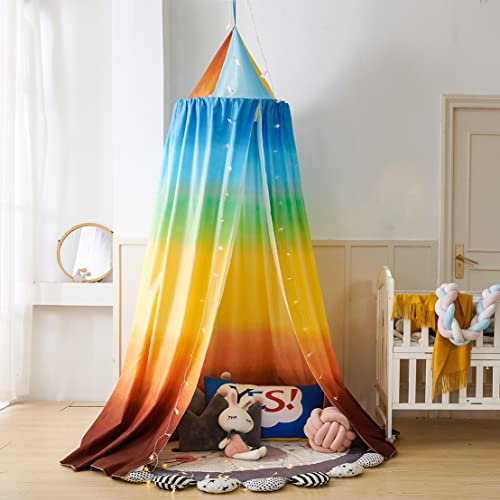 Ricemru Regenbogen Baldachin Kinderzimmer Mädchen Gross Blickdicht Betthimmel Babybett Kinderbett Rund Kuppel Bunt Moskitonetz Kinderbetthimmel Babybetthimmel Spiel Lesen