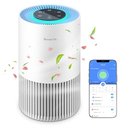 GoveeLife - Smarta luftrenare för sovrum, bärbart HEPA-filter med Alexa WiFi-kontroll för husdjur luktar pollenhår, 24 dB tyst luftrenare med 3