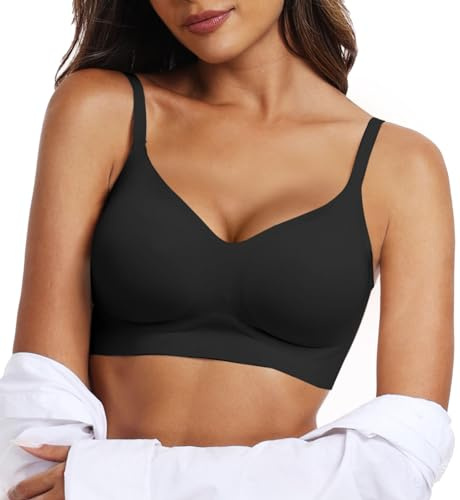 OEAK Womens Wireless Bras Comfortable Push Up Bra No Underwire Bra Full Support Lift Bralette Everyday Seamless Tshirt Bras Black M