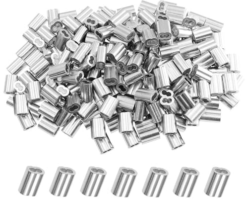 SKYPRO Manicotto a crimpare ad anello in alluminio per funi metalliche, 200 pezzi boccole doppie per cavi, boccole a doppio barile, boccole a crimpare per cavi (M3,3mm)