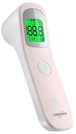 EUROPAPA Fieberthermometer für Baby Kinder Erwachsene, Infrarot Stirnthermometer mit Fieberalarm, °C/°F Schalter, 30-facher Messwertspeicher (Rosa)