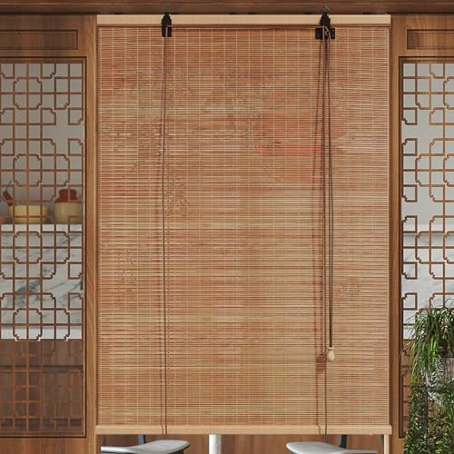 Sh000ad Retro Bambus Rollo Bohren,Bambus Raffrollo Innen/Außen Bambusrollo,Lichtfilternde Rollo Jalousine,Sichtschutz Sonnenschutz Für Türen & Fenster,Balkon,Garten,Breite x Höhe (45cm x 140cm)
