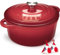 Overmont Casseruola in Ghisa Smaltata - Antiaderente Forno Olandese con Coperchio - Ø24 CM Rotonda Cocotte per Adatto a Piani di Cottura e Forni a Induzione - Rosso