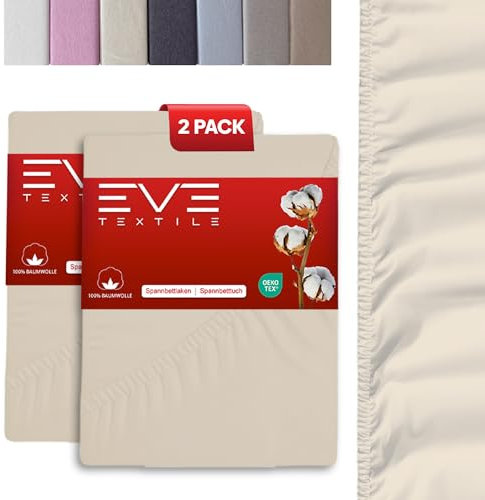 EVE Textile® Spannbettlaken 2er Set 140x200 cm Creme; Spannbetttuch Bettlaken Spannlaken; Jersey Laken Betttuch für Boxspringbett & Matratze; Waschbar bis 60 Grad; Weich & Allergikerfreundlich