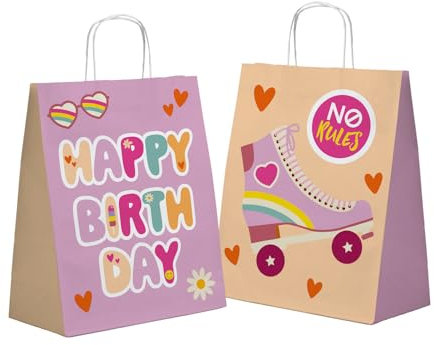 Folat 25036 Retro Hippie Boho Party Geschenktüten - Boho Girlz - 20 x 27 cm - 6 stuks - Groovy Partyzubehör Gänseblümchen Blume Regenbogen Party Dekorationen