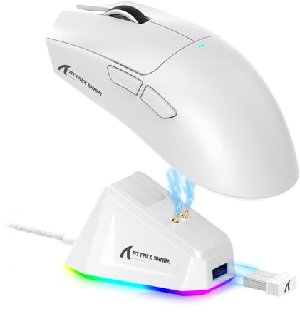 ATTACK SHARK X11 Lightweight Wireless Gaming Mouse with RGB Charging Dock,Tri-Mode-2.4G/USB-C Wired/BT,22K DPI,PAW3311 Optical Sensor,HUYU Switch, 5 programmable Buttons for PC/Mac(White)