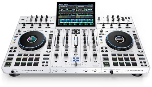 Denon DJ PRIME 4+ WHITE Standalone DJ Controller with Stem Separation on 4 Decks, Wi-Fi Streaming, Drop Sampler Mixer, 10.1 Touchscreen, Light Control