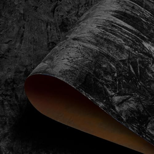 HelloWall Self Adhesive Velvet Wallpaper Black Soft Velvet Fabric Wallpaper 17.7x80 Wrinkled Textured Felt Fabric Wall Paper Peel and Stick Black Flocking Liner Paper for Drawer Jewelry Removable