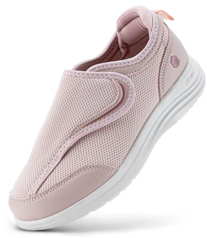 FitVille Women's Extra Wide Fit Diabetic Shoes, Non-Slip Walking Trainers for Women, Adjustable Closure Orthopedic Footwear for Arthritis Edema Swollen Feet, Pink, 5 UK Wide