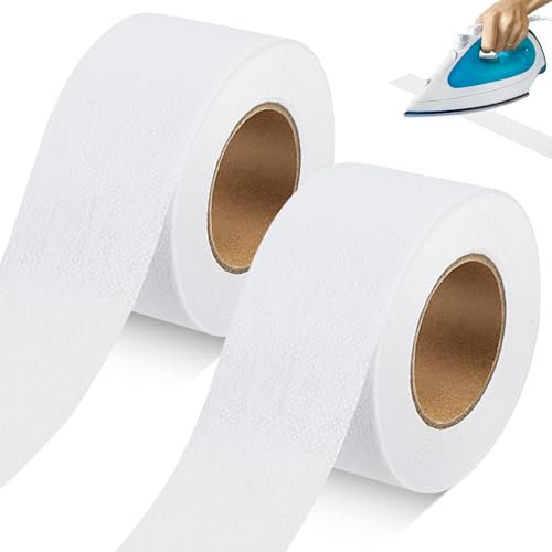 Piriuuo 2 Stück Saumband zum Aufbügeln, Saumband Aufschmelzbares Schlagband zum Quilten 3,8 cm x 20 m Waschfest Bügelband zum kürzen Ohne Nähen Batting-Nahtband Durchscheinendes für Kleidung Vorhänge