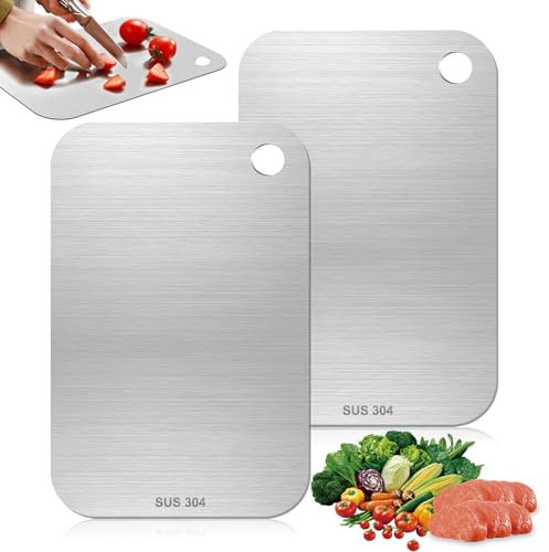 2 Pezzi Tagliere In Titanio 14,5 cm X 23,5 cm - Acciaio Inox Alimentare, Facile da Pulire, Antibatterico e Antifungino Bifacciale per Carne, Verdure e Frutta