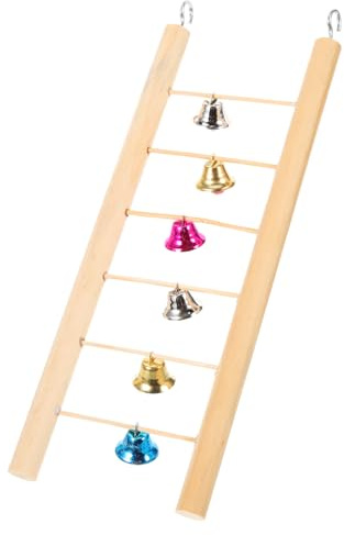 SUPVOX Wooden Bird Ladder Toy 9.84 Inch Bird Climbing Step Ladder with Bells for Parakeets Cockatiels Lovebirds Cage Accessories