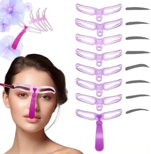 Pouple 8 Styles Eyebrow Shaping Kit - Reusable Stencil With Handle and Strap, Template for Beginners, Colours Included