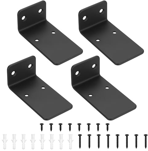 4 Piezas Soporte Estanteria Pared Flotante, 90mm Soportes para Estantes Baldas Invisibles, Soportes de Estante Flotante de L, Escuadras para Estanterias Madera para Estantería Estante, Negro