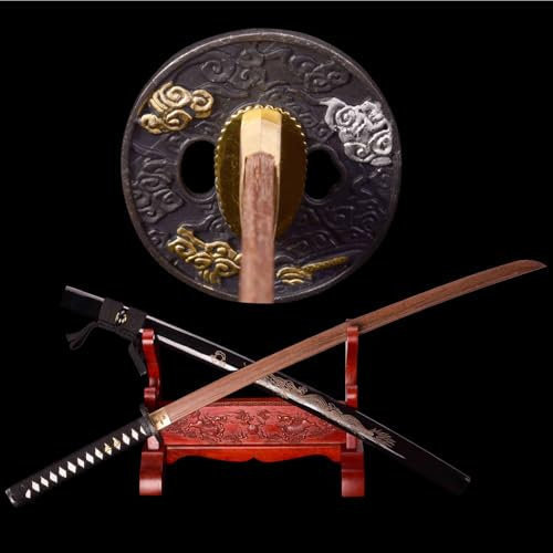 HJHUUA Katana Giapponese in Legno da 103 cm,bokken Fatto a Mano,Spada da Samurai in Palissandro Naturale per Pratica di Kendo,Decorazione,Oggetti di Scena,Regali,Cosplay