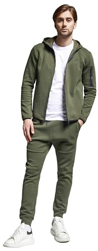 Athl Dpt. Tuta sportiva moderna da uomo/completo sportivo/set composto da felpa con cappuccio e pantaloni da jogging con polsini, verde scuro leggero, taglia XXL
