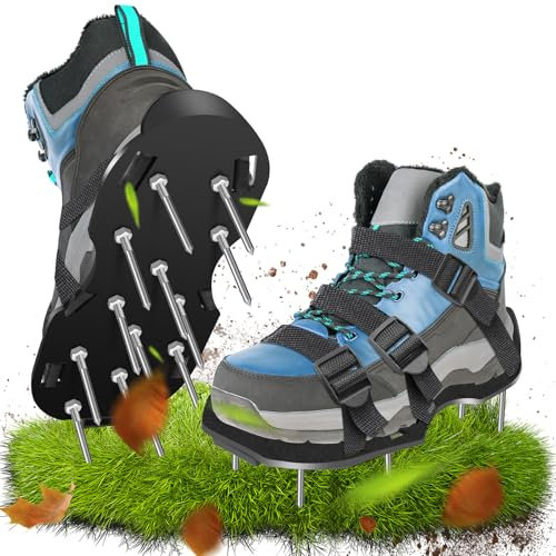 Nagelschuhe mit Klettverschluss, Zum Rasen belüften oder als Estrichschuhe, Rasenbelüfter Vertikutierer und Aerifizierer für Rasenbelüftung, Aerifizierer Gartenschuhe- 70mm Nagell