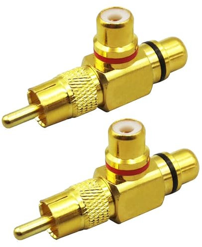 Powice 2 Stück Cinch Splitter, 1 in 2 Out 90 Grad Cinch Adapter, 24K Vergoldet, Audio-Video-Splitter-Adapter,Vergoldeter Metallstecker für TV, Hi-Fi, Subwoofer