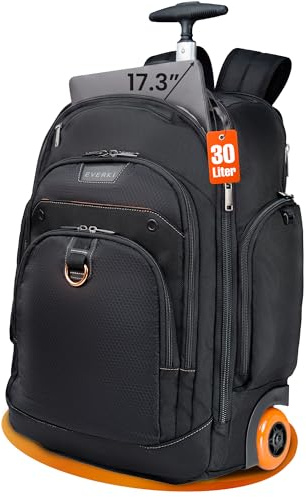 EVERKI Atlas Wheeled 2 Laptop Rolling Backpack for Men & Women, Black - 30L | Removable laptop sleeve, RFID-blocking pocket, magazine slot, water-repellent exterior and organized interior
