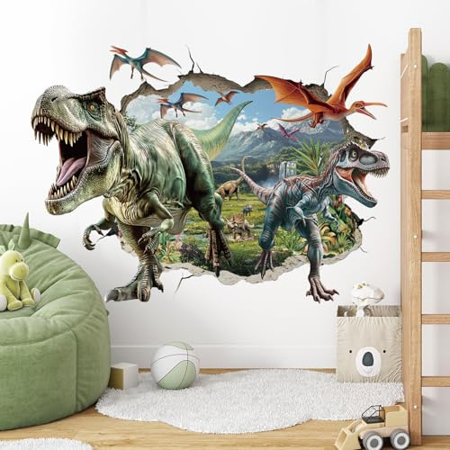 SHUCHING Stora 3D-dinosaurie-väggklistermärken, T-rex Dino-väggdekal, väggdekoration för barnrum pojke