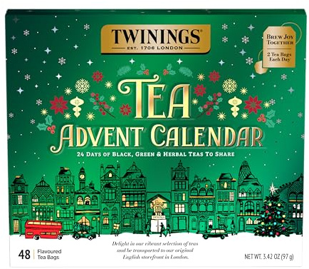 Twinings Tea Advent Calendar Gift Set, 24-Day Holiday Sampler with Black, Green & Herbal Teas, Christmas Countdown Box for Tea Lovers, Brew Joy Together, 48 Count (Pack of 1), 48 Tea Bags