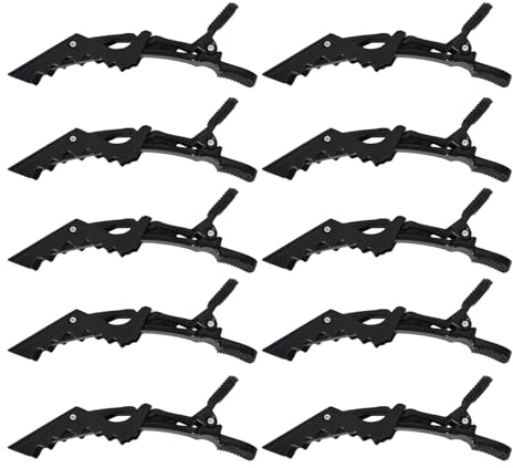 Fermagli per Capelli Coccodrillo, 10 Pezzi Fermagli in Plastica Nera, Parrucchiere Professionali Styling Sezioni Forcine per Capelli, Impugnatura Antiscivolo Denti Larghi a Casa e in Salone