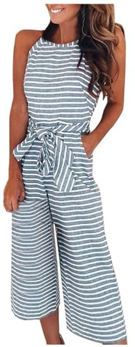 Mono largo de verano para mujer, diseño de rayas, con bolsillos, pantalones de trabajo