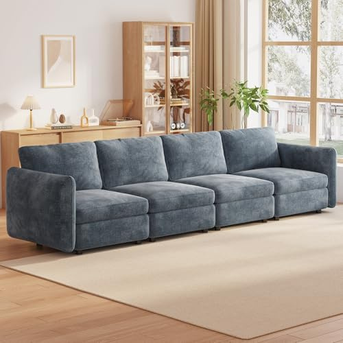 Guyii Sofá esquinero modular de 4 plazas, sofá de tela grande para el salón, sofás y sillones para sala de estar, sofá cómodo con taburete, sofá moderno para sala de estar (4 asientos)