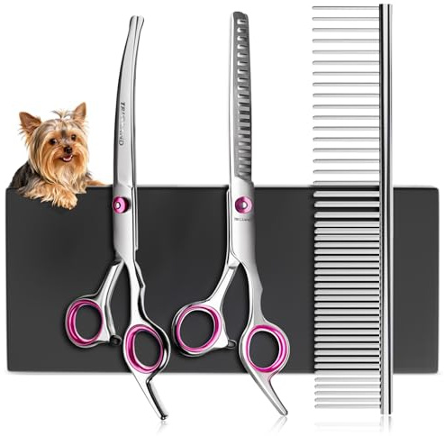 Forbici Toelettatura Cani, Acciaio Antiruggine, Punte Arrotondate Sicure, Rivestimento In Titanio, Tosatrice Professionale Per Cani Per Rifinire Muso, Zampe E Coda, Rosa