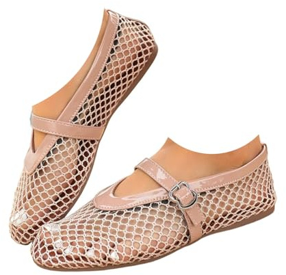 Mary Jane Trainers - Fishnet Mary Jane Shoes Casual Ballerina Flats Ladies Summer Shoe Wide Width Casual Summer Daily Dress Flat Marys Janes Pink