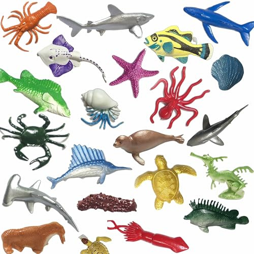 Comforso Sea Animals, Sea Creatures- 24PCS Mini Realistic Ocean Creature Figures, Durable Plastic Animals for Bath Play, Small World & Sensory Toys