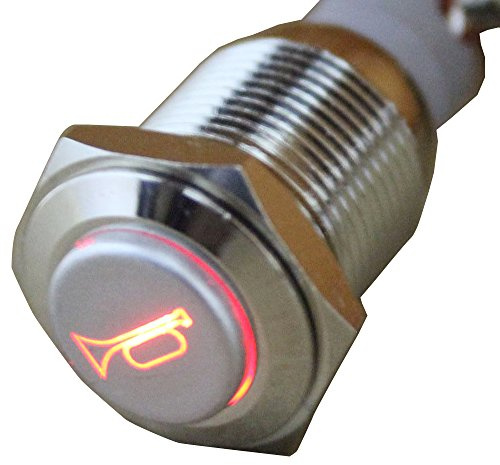 E Support 16mm Puissance Rouge LED 12V 3A Bouton Poussoir Voiture Klaxon Momentané Interrupteur à Bascule Commutateur Métal Corne Orateur Horn