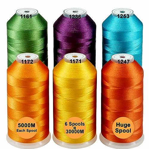 New brothread Set of 6 Fruit&Garden Colors Polyester Machine Embroidery Thread Huge Spool 5000M for All Embroidery Machines