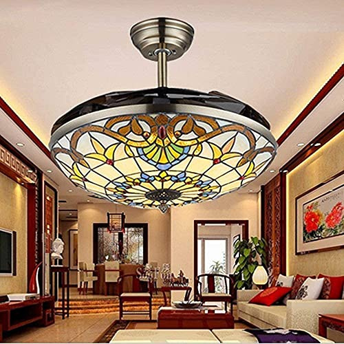 Lighting Groups 42 Retractable Ceiling Fans with LED Light Remote Control 4 Invisible Clear ABS Blades Livingroom Diningroom Fan Chandelier Indoor Ceiling Light Kits with Fans (42 Inch, Bronze)