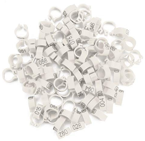 Tnfeeon 100PCS/Bag 8MM Anelli di plastica per Fasce per piccioni, 001-100 Anelli di plastica per Fasce per Uccelli in plastica numerati numerati 001-100 con Numero(Bianca)