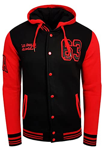 R-Neal College Jacke Herren Kapuzenpullver Collegejacke Sweatshirt College Sweater 76-1, Größe:L, 6876-1:Schwarz/Rot